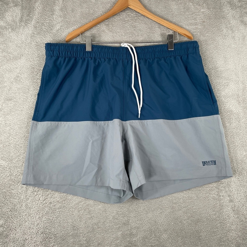 Duluth Trading Co Swim Trunks Mens 2XL Blue Gray Colorblock 7 Inch Inseam Lined